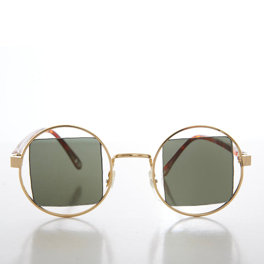 Round Frame Sunglass with Square Lens - Hazy